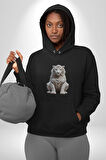 Beyaz Kaplan  Kadın Erkek  Siyah Kapüşonlu Sweatshirt Hoodie
