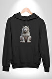 Beyaz Kaplan  Kadın Erkek  Siyah Kapüşonlu Sweatshirt Hoodie