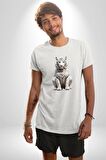Beyaz Kaplan  Kadın Erkek Unisex Beyaz Organik Baskılı T-Shirt Penye Yüksek Kalite