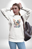 Chihuahua Köpek  Kadın Erkek  Beyaz Baskılı Sweatshirt 