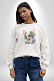 Chihuahua Köpek  Kadın Erkek  Beyaz Baskılı Sweatshirt 