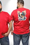 Chihuahua Köpek  Büyük Beden Kırmızı Tişört Kadın Erkek Ünisex Sırt Baskılı