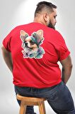 Chihuahua Köpek  Büyük Beden Kırmızı Tişört Kadın Erkek Ünisex Sırt Baskılı