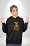 Frog Kurbağa Prens  Kadın Erkek  Siyah Kapüşonlu Sweatshirt Hoodie