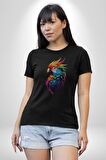 Renkli Amerikan Papağanı Kadın Erkek Unisex Siyah Organik Baskılı T-Shirt Penye Yüksek Kalite