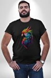 Renkli Amerikan Papağanı Kadın Erkek Unisex Siyah Organik Baskılı T-Shirt Penye Yüksek Kalite