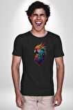 Renkli Amerikan Papağanı Kadın Erkek Unisex Siyah Organik Baskılı T-Shirt Penye Yüksek Kalite