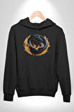 Ejderha Ateşli Top Kadın Erkek  Siyah Kapüşonlu Sweatshirt Hoodie
