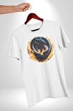 Ejderha Ateşli Top Kadın Erkek Unisex Beyaz Organik Baskılı T-Shirt Penye Yüksek Kalite