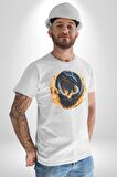 Ejderha Ateşli Top Kadın Erkek Unisex Beyaz Organik Baskılı T-Shirt Penye Yüksek Kalite