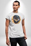Ejderha Ateşli Top Kadın Erkek Unisex Beyaz Organik Baskılı T-Shirt Penye Yüksek Kalite