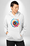 Fotoğraf Makinesi Camera Lens  Kadın Erkek  Beyaz Kapüşonlu Sweatshirt Hoodie