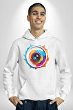 Fotoğraf Makinesi Camera Lens  Kadın Erkek  Beyaz Kapüşonlu Sweatshirt Hoodie