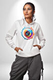 Fotoğraf Makinesi Camera Lens  Kadın Erkek  Beyaz Kapüşonlu Sweatshirt Hoodie
