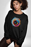 Fotoğraf Makinesi Camera Lens  Kadın Erkek  Siyah Baskılı Sweatshirt 