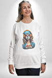 Hippie Cesur Stil Dövmeli Kız  Kadın Erkek  Beyaz Baskılı Sweatshirt 