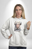 Koç Kadın Savaşcı Kadın Erkek  Beyaz Kapüşonlu Sweatshirt Hoodie