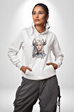 Koç Kadın Savaşcı Kadın Erkek  Beyaz Kapüşonlu Sweatshirt Hoodie