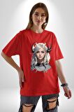 Koç Kadın Savaşcı Pamuklu Bisiklet Yaka Kadın Erkek Oversize Boyfriend Dijital Baskılı Kırmızı T-Shirt