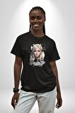 Koç Kadın Savaşcı Pamuklu Bisiklet Yaka Kadın Erkek Oversize Boyfriend Dijital Baskılı Siyah T-shirt
