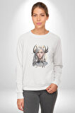Koç Kadın Savaşcı Kadın Erkek  Beyaz Baskılı Sweatshirt 