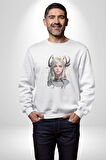 Koç Kadın Savaşcı Kadın Erkek  Beyaz Baskılı Sweatshirt 