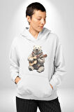 Kutup Ayısı Gitar Polar Çeket Kadın Erkek  Beyaz Kapüşonlu Sweatshirt Hoodie