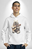 Kutup Ayısı Gitar Polar Çeket Kadın Erkek  Beyaz Kapüşonlu Sweatshirt Hoodie