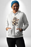 Kutup Ayısı Gitar Polar Çeket Kadın Erkek  Beyaz Kapüşonlu Sweatshirt Hoodie