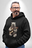 Kutup Ayısı Gitar Polar Çeket Kadın Erkek  Siyah Kapüşonlu Sweatshirt Hoodie