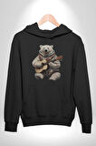 Kutup Ayısı Gitar Polar Çeket Kadın Erkek  Siyah Kapüşonlu Sweatshirt Hoodie
