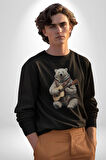 Kutup Ayısı Gitar Polar Çeket Kadın Erkek  Siyah Baskılı Sweatshirt 