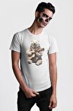 Kutup Ayısı Gitar Polar Çeket Kadın Erkek Unisex Beyaz Organik Baskılı T-Shirt Penye Yüksek Kalite