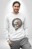 Kuru Kafa Kristal  Kadın Erkek  Beyaz Baskılı Sweatshirt 
