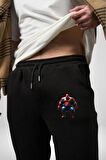 Şişman Spiderman  Pamuklu 3 İplik Siyah Eşofman Altı Erkek Oversize Kesim Dijital Baskılı