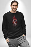 Kırmızı Beyaz Kalp Toplar Damar Kadın Erkek  Siyah Baskılı Sweatshirt 