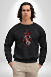 Kırmızı Beyaz Kalp Toplar Damar Kadın Erkek  Siyah Baskılı Sweatshirt 