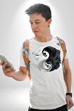 Siyah Beyaz Ying Yang Kadın Erkek Unisex Beyaz Organik Baskılı T-Shirt Penye Yüksek Kalite