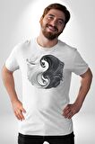 Siyah Beyaz Ying Yang Kadın Erkek Unisex Beyaz Organik Baskılı T-Shirt Penye Yüksek Kalite
