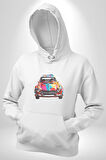 Peugeot 144 Renkli Orijinal Araba  Kadın Erkek  Beyaz Kapüşonlu Sweatshirt Hoodie