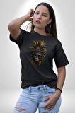 Kurukafa İskelet  Kızılderili Tüy Kartal Şefi Kadın Erkek Unisex Siyah Organik Baskılı T-Shirt Penye Yüksek Kalite