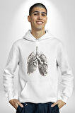 Porselen Akciğer Çiçekler Açmış Kadın Erkek  Beyaz Kapüşonlu Sweatshirt Hoodie