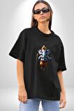 Hintli Bereket Tanrısı Fil  Pamuklu Bisiklet Yaka Kadın Erkek Oversize Boyfriend Dijital Baskılı Siyah T-shirt