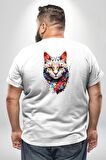 Renki Kedi Sarı Gözlü Tekir Büyük Beden Beyaz Tişört Kadın Erkek Ünisex Sırt Baskılı