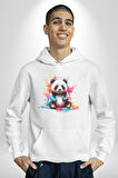 Renkli Yavru Panda  Kadın Erkek  Beyaz Kapüşonlu Sweatshirt Hoodie