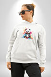 Renkli Yavru Panda  Kadın Erkek  Beyaz Kapüşonlu Sweatshirt Hoodie