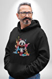 Renkli Yavru Panda  Kadın Erkek  Siyah Kapüşonlu Sweatshirt Hoodie