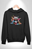 Renkli Yavru Panda  Kadın Erkek  Siyah Kapüşonlu Sweatshirt Hoodie