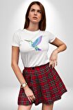 Sinek Kuşu Renkli Kadın Erkek Unisex Beyaz Organik Baskılı T-Shirt Penye Yüksek Kalite