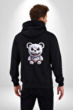 Freddy Korkunç Ayı Kadın Erkek Siyah Renk Kapüşonlu Kanguru Cepli  Fermuarlı Pamuklu Oversize Dijital Baskılı Hırka Sweatshirt